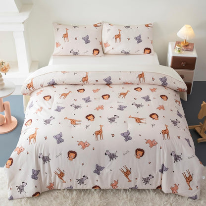5 Pieces Twin Size Comforter Sets Cute Zoo Animals Bedding Set Neutral Bed Set Light Yellow Bed in A Bag for Girls Boys Kids Teen 1 Comforter 1 Flat Sheet 1 Fitted Sheet 2 Pillowcases