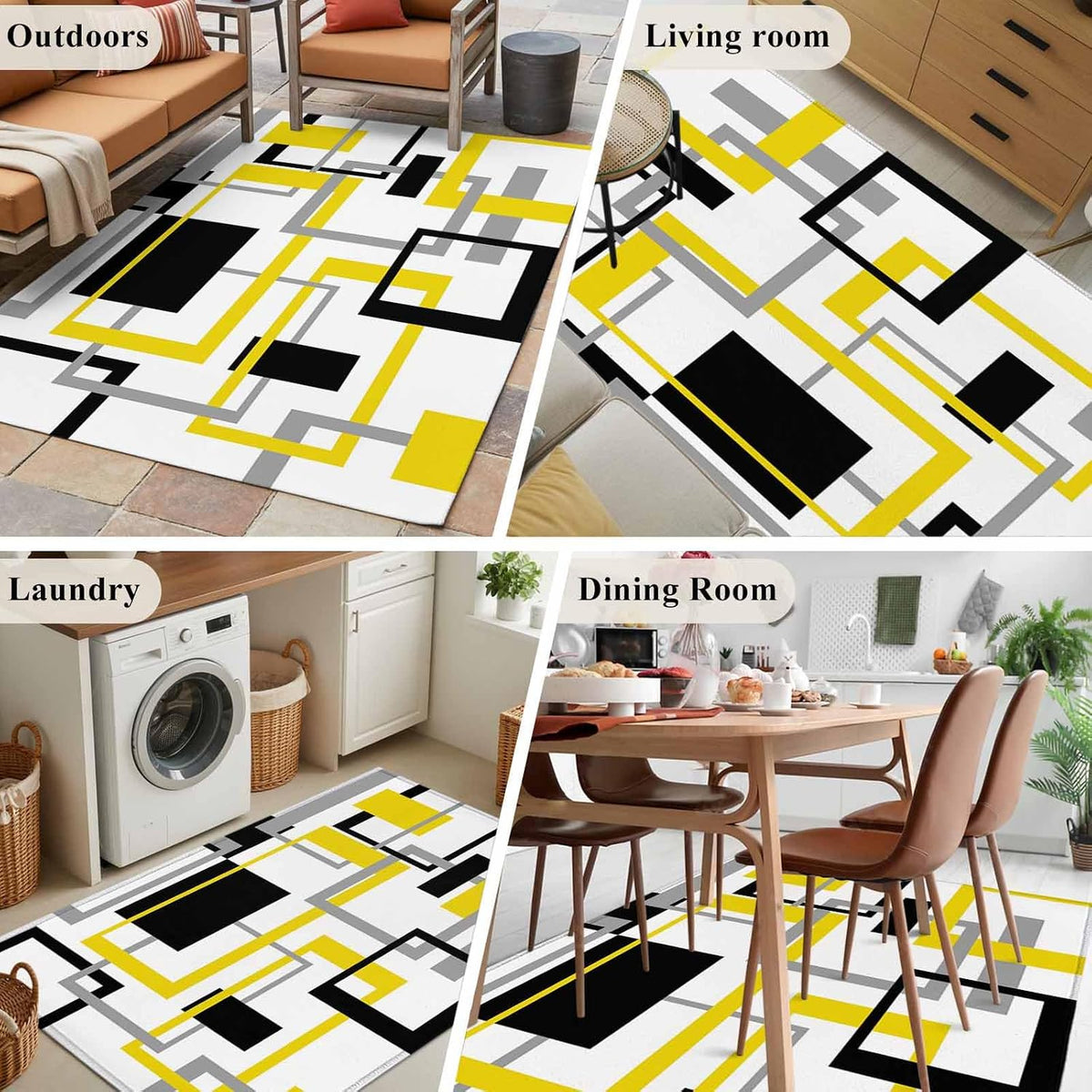 Area Rug Yellow Abstract Lines Non-Slip Indoor Area Rug Modern Art Washable Decorative Floor Carpet for Bedroom Living Room
