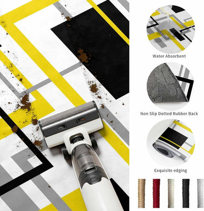 Area Rug Yellow Abstract Lines Non-Slip Indoor Area Rug Modern Art Washable Decorative Floor Carpet for Bedroom Living Room