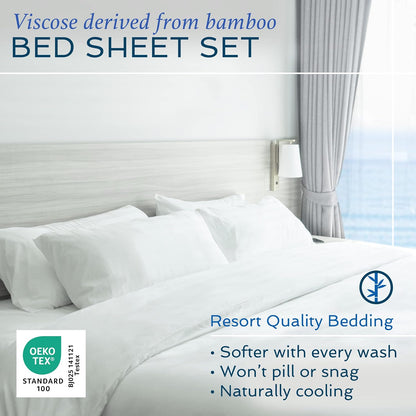 4 Piece Bed Sheet Set Queen Size, 100% Viscose Derived from Bamboo Sheets Set with 2 Pillowcases, Cooling & Breathable Luxury Bedding, Moisture-Wicking & Silky Soft, Light Yellow