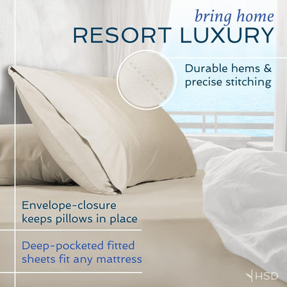 4 Piece Bed Sheet Set Queen Size, 100% Viscose Derived from Bamboo Sheets Set with 2 Pillowcases, Cooling & Breathable Luxury Bedding, Moisture-Wicking & Silky Soft, Light Yellow