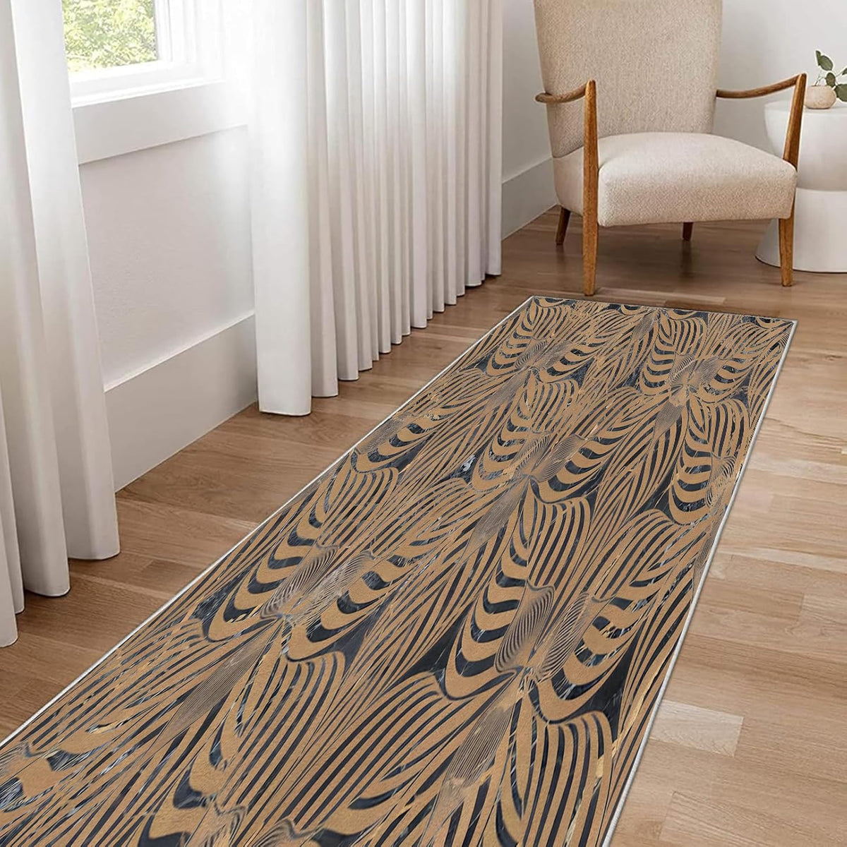Abstract Art Element Non-Slip Area Rug – Soft Low Pile Modern Pattern,Machine Washable Indoor Rug for Living Room, Bedroom, Entryway – Easy Clean Decorative Home Rug Yellow