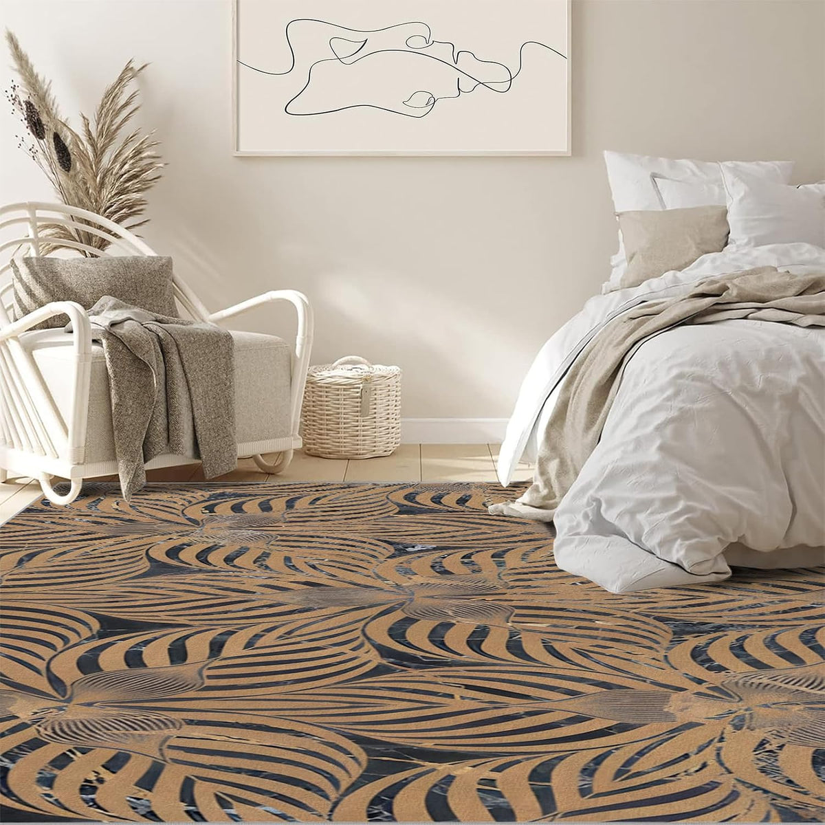 Abstract Art Element Non-Slip Area Rug – Soft Low Pile Modern Pattern,Machine Washable Indoor Rug for Living Room, Bedroom, Entryway – Easy Clean Decorative Home Rug Yellow