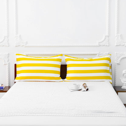 Queen Pillowcases Set of 4 – Yellow and White Striped 1800 Thread Count Brushed Microfiber Pillow Covers, Ultra Soft and Cozy with Envelope Closure, 20x30 Inches