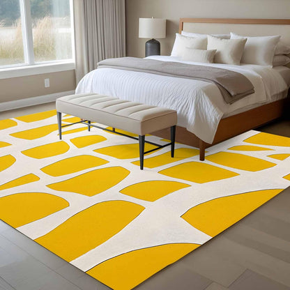 Abstract 5'x7' Area Rugs, Modernism Yellow Color Block Line Pattern Washable Area Rugs Non-Slip Indoor Floor Mats Carpet for Living Room Bedroom Dining Room