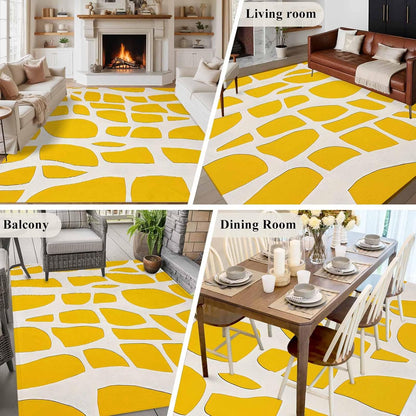 Abstract 5'x7' Area Rugs, Modernism Yellow Color Block Line Pattern Washable Area Rugs Non-Slip Indoor Floor Mats Carpet for Living Room Bedroom Dining Room