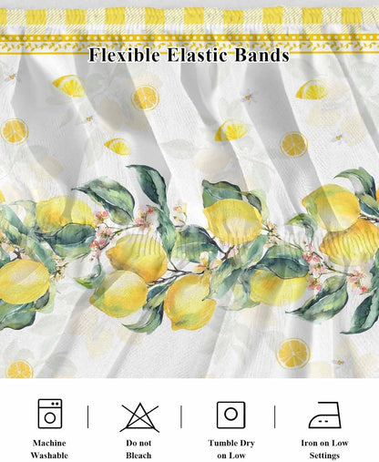 Yellow Lemon Wrap Around Bed Skirt Queen Size, Dust Ruffled 16 Inch Tailored Drop with Adjustable Elastic Belt Pleated, Summer Botanical Plaid Elegant Pastoral Luxury Bedding Skirts for Bedroom