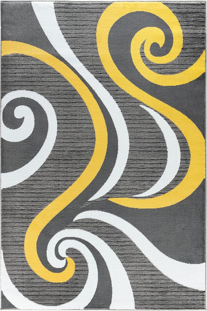Modern Area Rug Swirls Carpet Bedroom Living Room Contemporary Dining Accent Sevilla Collection 4817A (Yellow, 8x10)