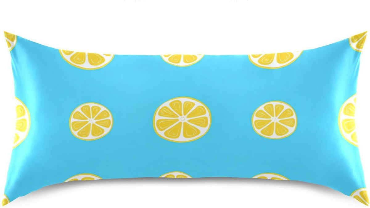 Yellow Lemon Slices Satin Pillowcase for Hair and Skin, Soft Breathable Pillow Case Anti-Wrinkle Cooling Silk Pillow Cover with Envelope Closure for Bedroom, Standard 20 x 26 Inches