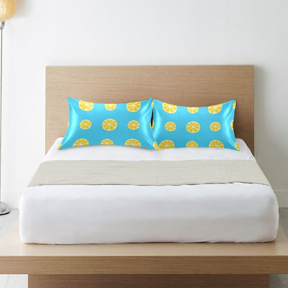 Yellow Lemon Slices Satin Pillowcase for Hair and Skin, Soft Breathable Pillow Case Anti-Wrinkle Cooling Silk Pillow Cover with Envelope Closure for Bedroom, Standard 20 x 26 Inches