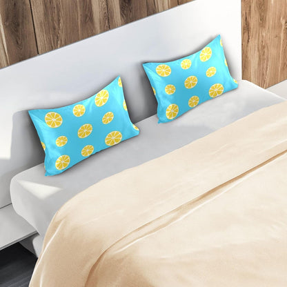 Yellow Lemon Slices Satin Pillowcase for Hair and Skin, Soft Breathable Pillow Case Anti-Wrinkle Cooling Silk Pillow Cover with Envelope Closure for Bedroom, Standard 20 x 26 Inches