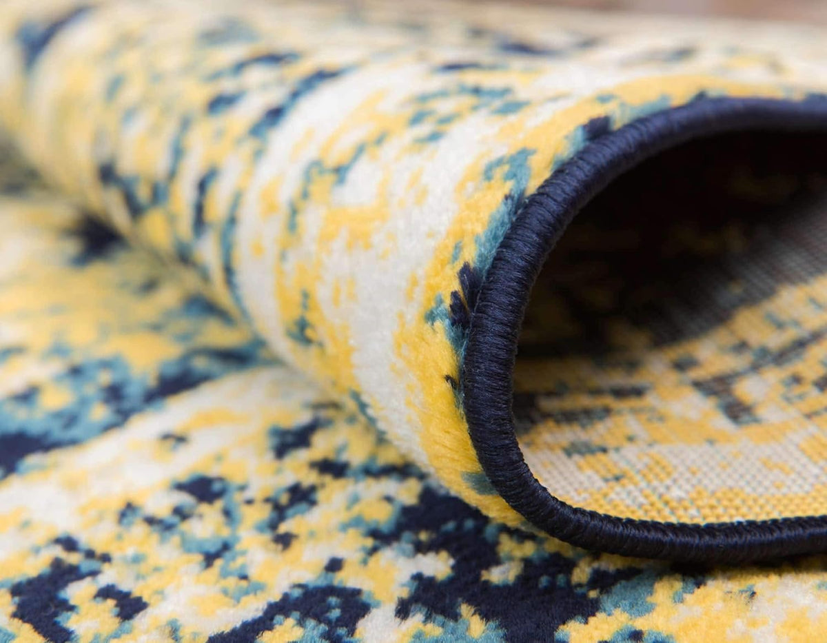 Sofia Collection Area Rug - Salle Garnier (5' 3" x 8' Rectangle, Navy Blue/ Yellow)