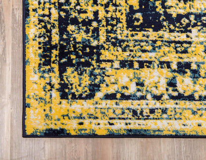 Sofia Collection Area Rug - Salle Garnier (5' 3" x 8' Rectangle, Navy Blue/ Yellow)
