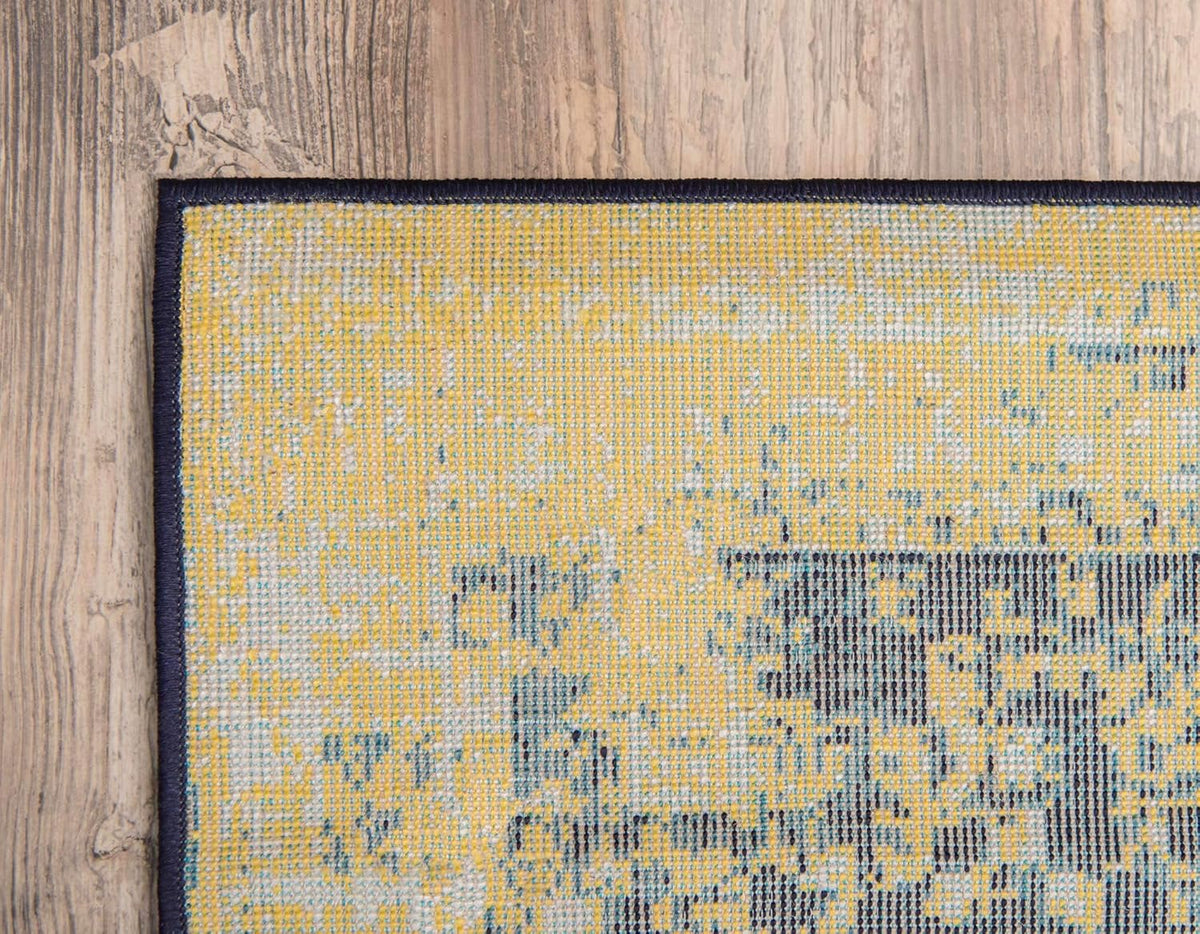 Sofia Collection Area Rug - Salle Garnier (5' 3" x 8' Rectangle, Navy Blue/ Yellow)