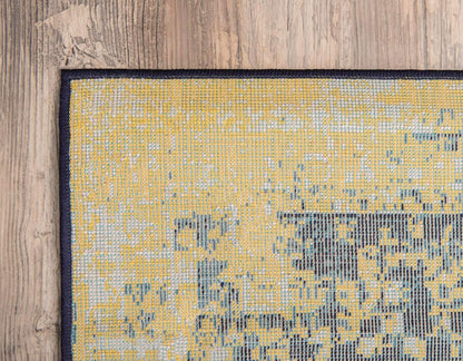 Sofia Collection Area Rug - Salle Garnier (5' 3" x 8' Rectangle, Navy Blue/ Yellow)