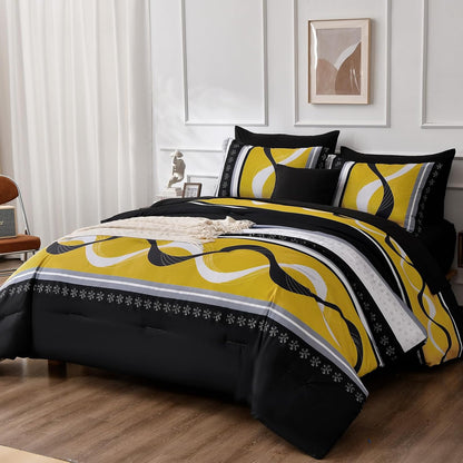 Black Yellow Comforter Set Queen Size,8 Pieces Bed in a Bag