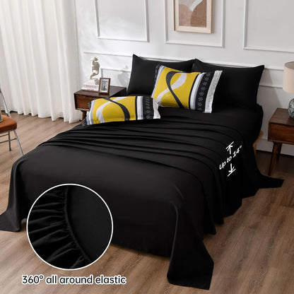 Black Yellow Comforter Set Queen Size,8 Pieces Bed in a Bag