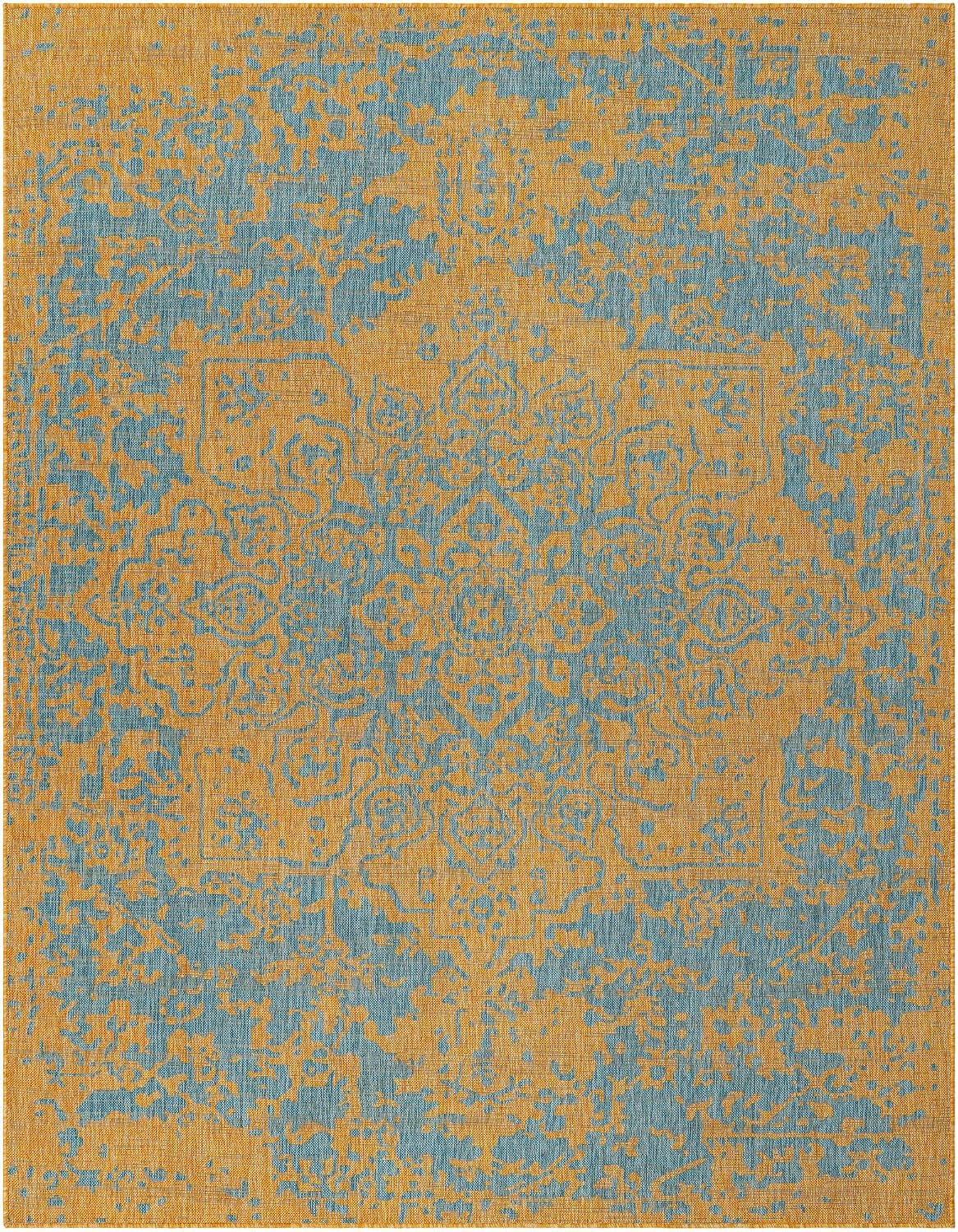 Jill Zarin Jill Zarin Outdoor Collection Area Rug - Dubai (7' 10" x 10' Rectangle, Yellow and Aqua/Light Blue)