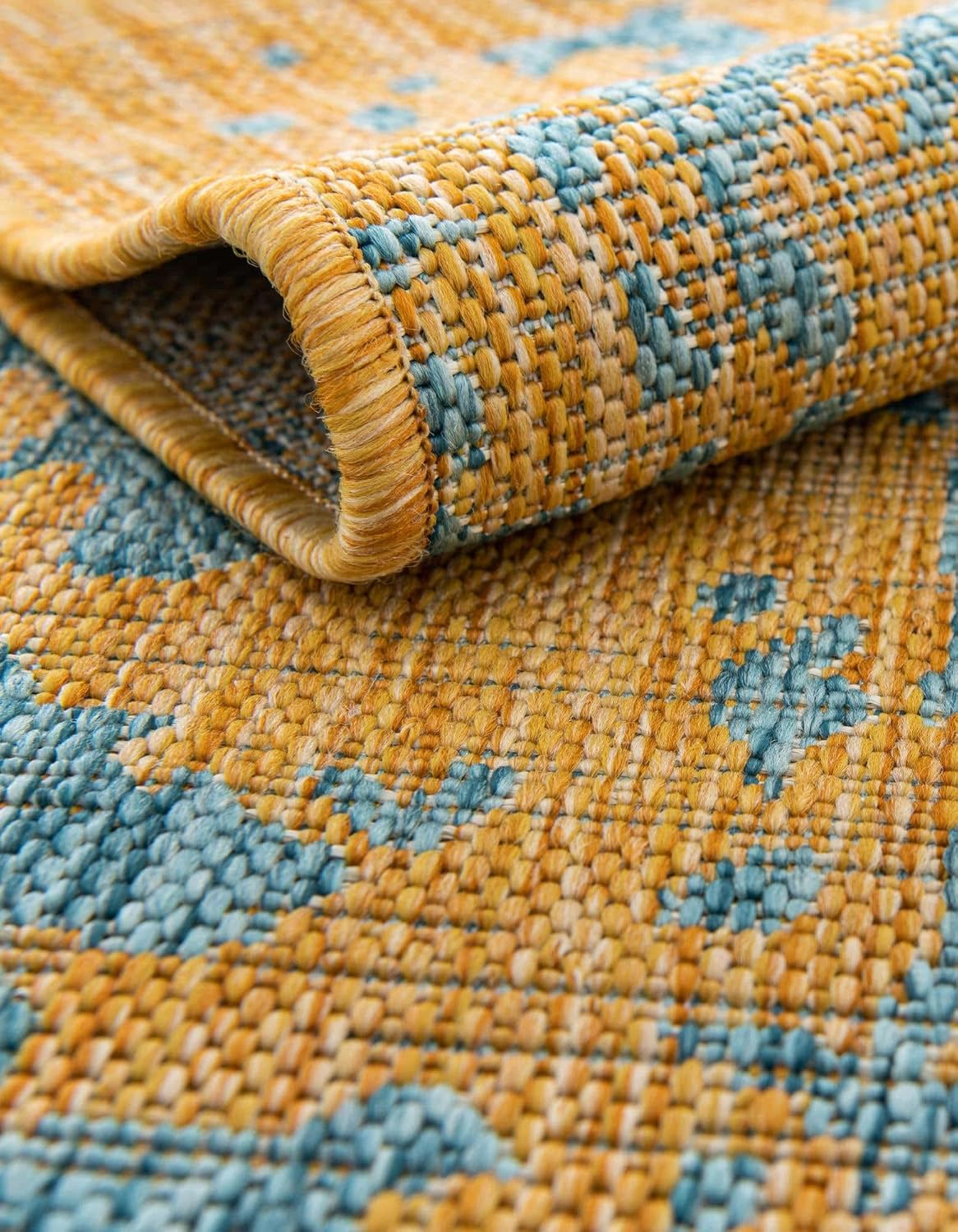 Jill Zarin Jill Zarin Outdoor Collection Area Rug - Dubai (7' 10" x 10' Rectangle, Yellow and Aqua/Light Blue)