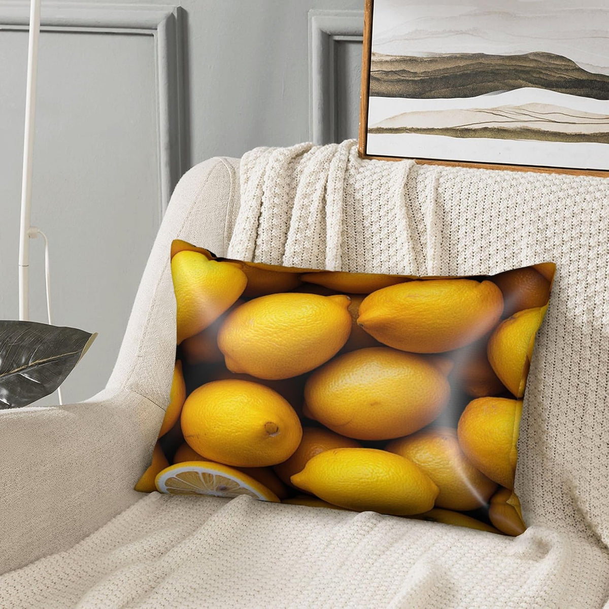 Yellow Lemons Satin Pillowcase with Zipper Queen Size Pillow Cover 20"x30" Silk Pillow Case for Hair and Skin Cooling Pillowcase