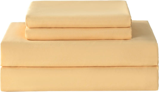Full Size Bed Sheets Set, Yellow Cooling Hypoallergenic Microfiber Double Bed Sheets, Soft Oeko-Tex Extra Deep Pocket Sheets & Pillowcases Wrinkle Free Bedsheets
