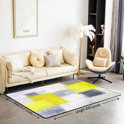Yellow Abstract Area Rug 3x5 Modern Art Living Room Rugs for Bedroom Minimalist Decor Carpet Soft Lightweight Polyester Bedroom Decor