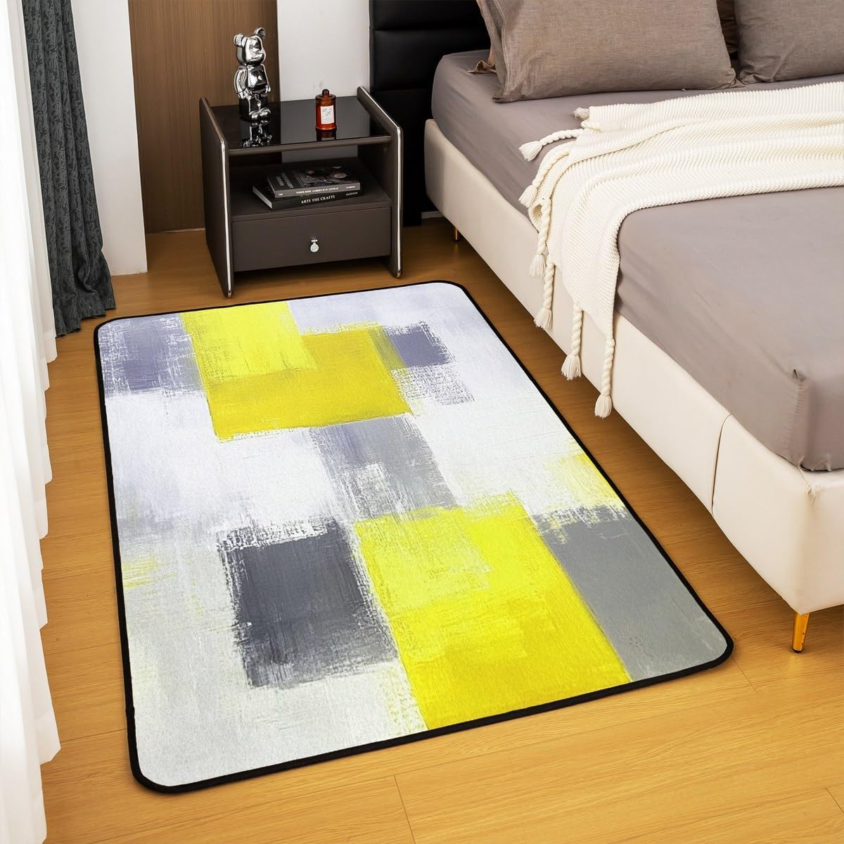Yellow Abstract Area Rug 3x5 Modern Art Living Room Rugs for Bedroom Minimalist Decor Carpet Soft Lightweight Polyester Bedroom Decor