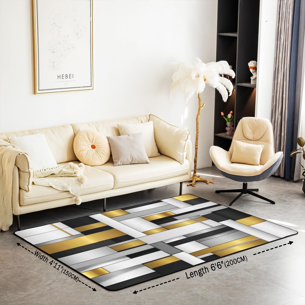Abstract Art Golden Area Rug Living Room 5x7 Non Slip