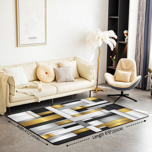 Abstract Art Golden Area Rug Living Room 5x7 Non Slip