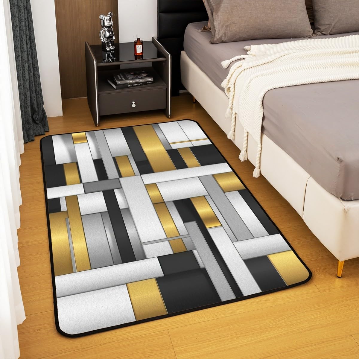 Abstract Art Golden Area Rug Living Room 5x7 Non Slip