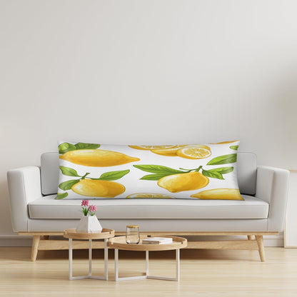 Spring Summer Yellow Lemon Body Pillow Covers Decorative Soft Bedding Satin Pillowcase with Zipper Closure Cooling Breathable Long Pillow Case-21"x 54"