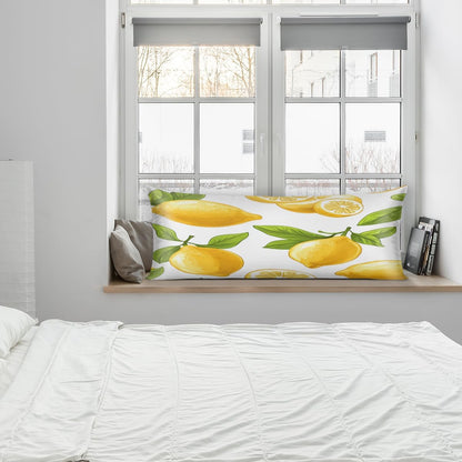 Spring Summer Yellow Lemon Body Pillow Covers Decorative Soft Bedding Satin Pillowcase with Zipper Closure Cooling Breathable Long Pillow Case-21"x 54"