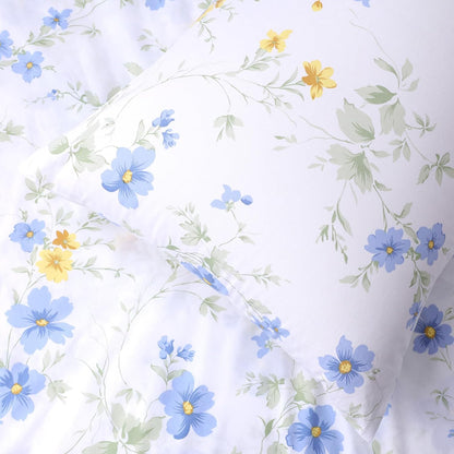 Cotton Sheet Set Floral Queen Blue Yellow Spring Flower Fitted Sheets