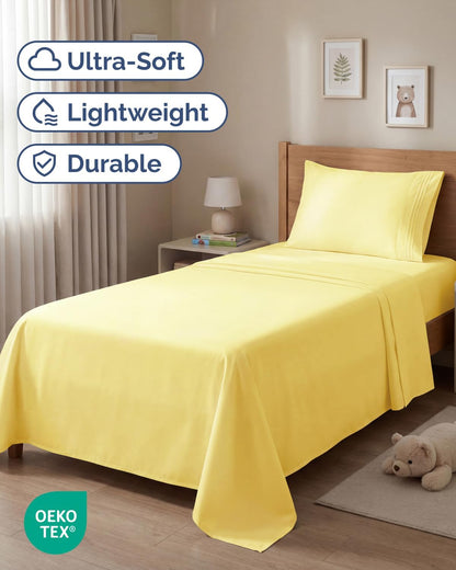 Twin Size 3 Piece Sheet Set - Comfy Breathable & Cooling Sheets - Yellow