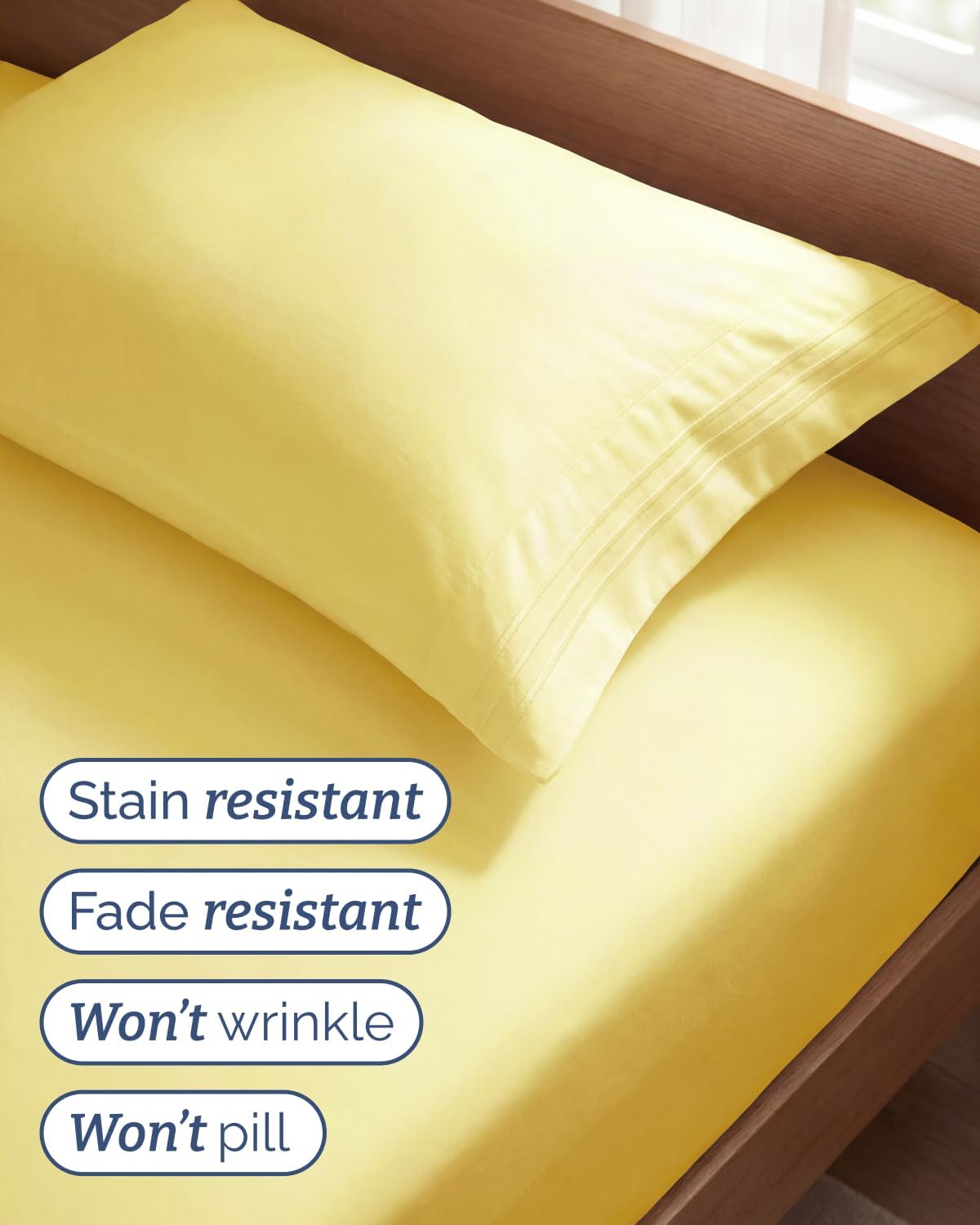 Twin Size 3 Piece Sheet Set - Comfy Breathable & Cooling Sheets - Yellow