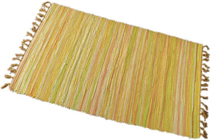 Chindi Rag Rug, Machine Washable Cotton Reversible Rag Rug Hand Woven Multi Color Striped Area Rug Floor Rugs for Bedroom, Living Room, Kitchen and Laundry Room (20'' x 31", Yellow)