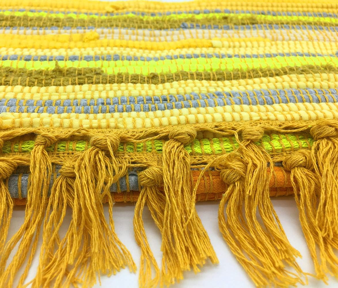 Chindi Rag Rug, Machine Washable Cotton Reversible Rag Rug Hand Woven Multi Color Striped Area Rug Floor Rugs for Bedroom, Living Room, Kitchen and Laundry Room (20'' x 31", Yellow)