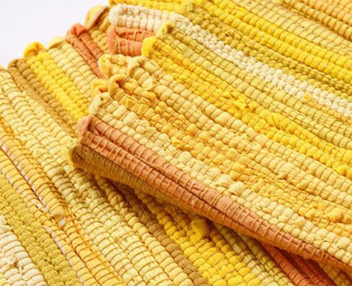 Chindi Rag Rug, Machine Washable Cotton Reversible Rag Rug Hand Woven Multi Color Striped Area Rug Floor Rugs for Bedroom, Living Room, Kitchen and Laundry Room (20'' x 31", Yellow)