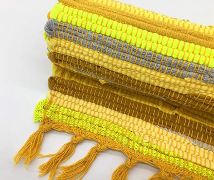 Chindi Rag Rug, Machine Washable Cotton Reversible Rag Rug Hand Woven Multi Color Striped Area Rug Floor Rugs for Bedroom, Living Room, Kitchen and Laundry Room (20'' x 31", Yellow)