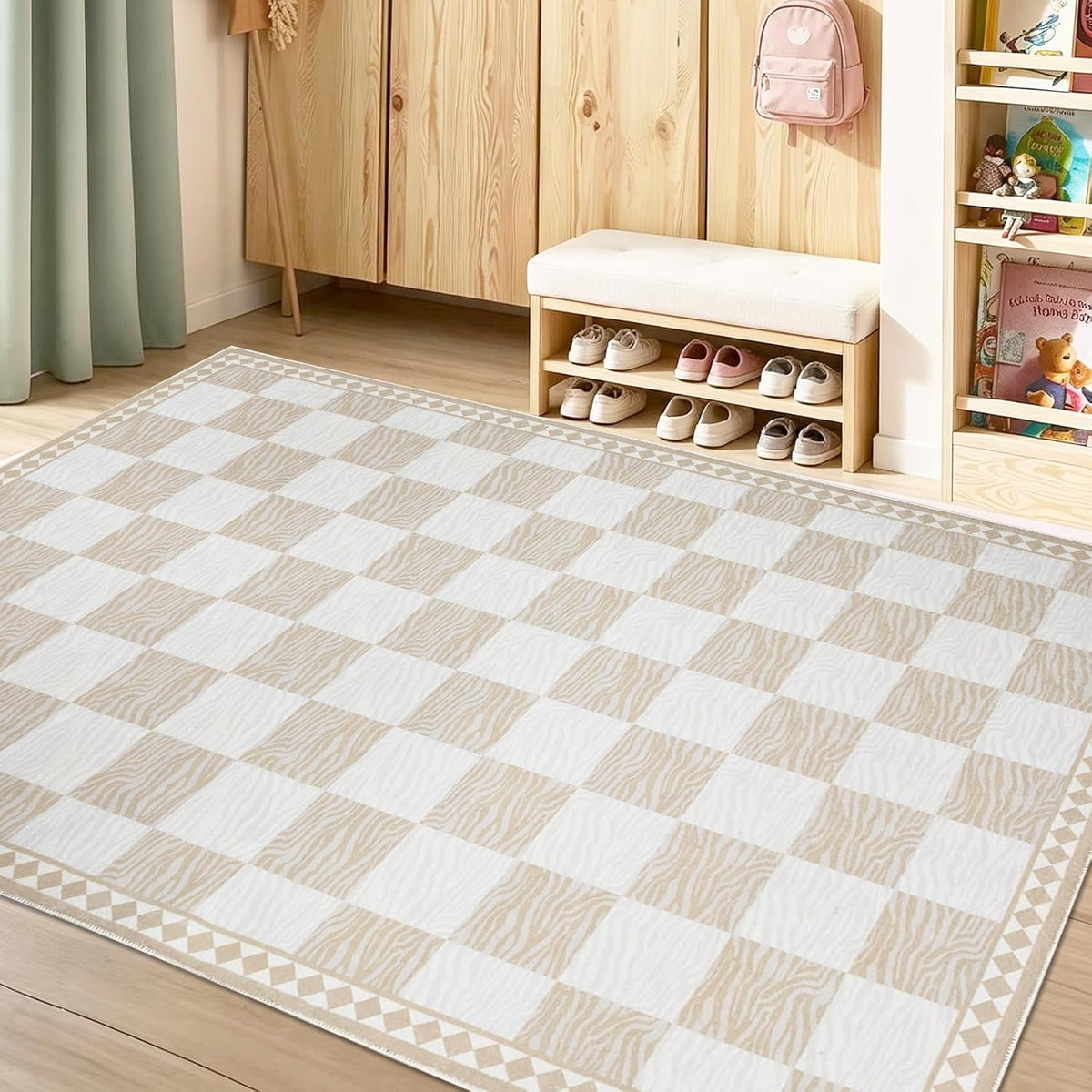 Checkered Rug 3.3x5Ft Zebra Stripe Hallway Entryway Entrance Carpet
