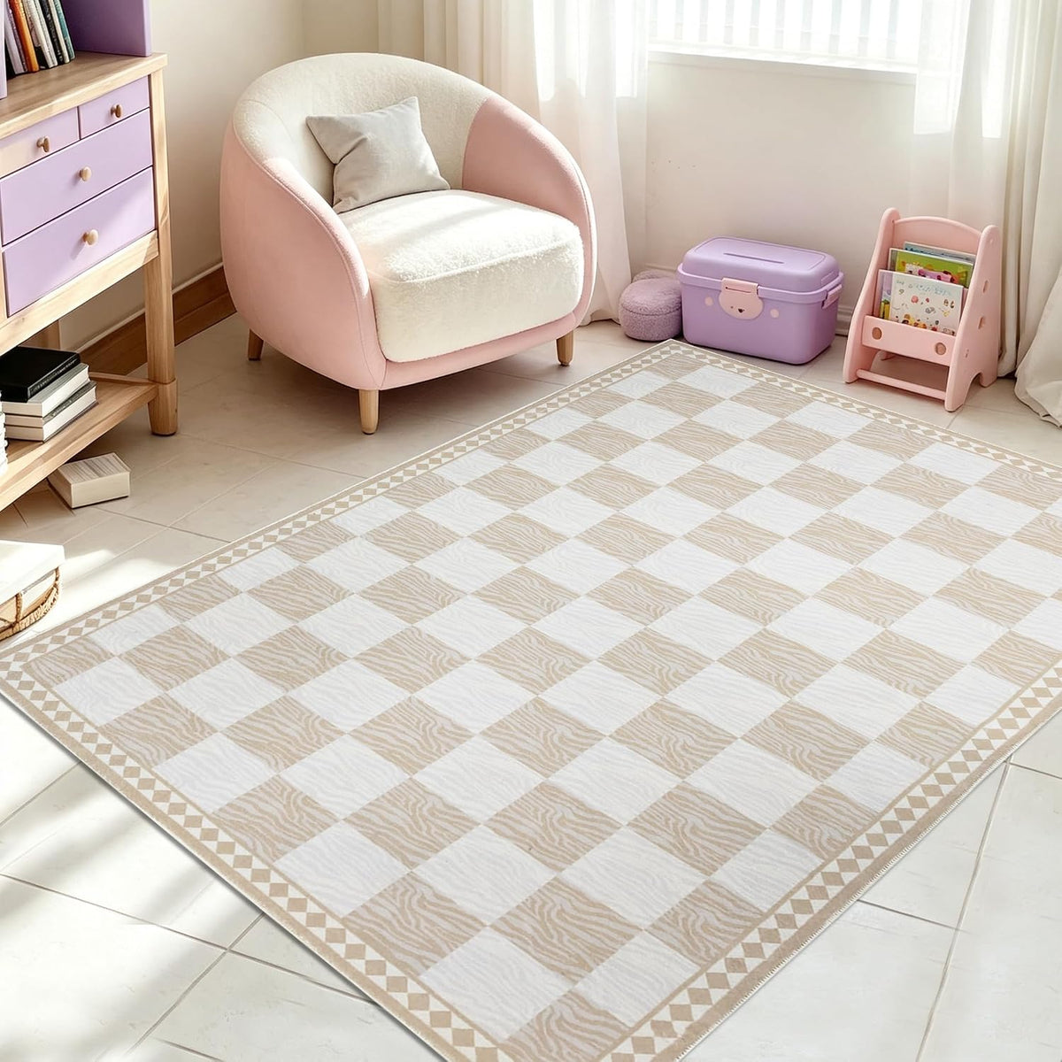 Checkered Rug 3.3x5Ft Zebra Stripe Hallway Entryway Entrance Carpet