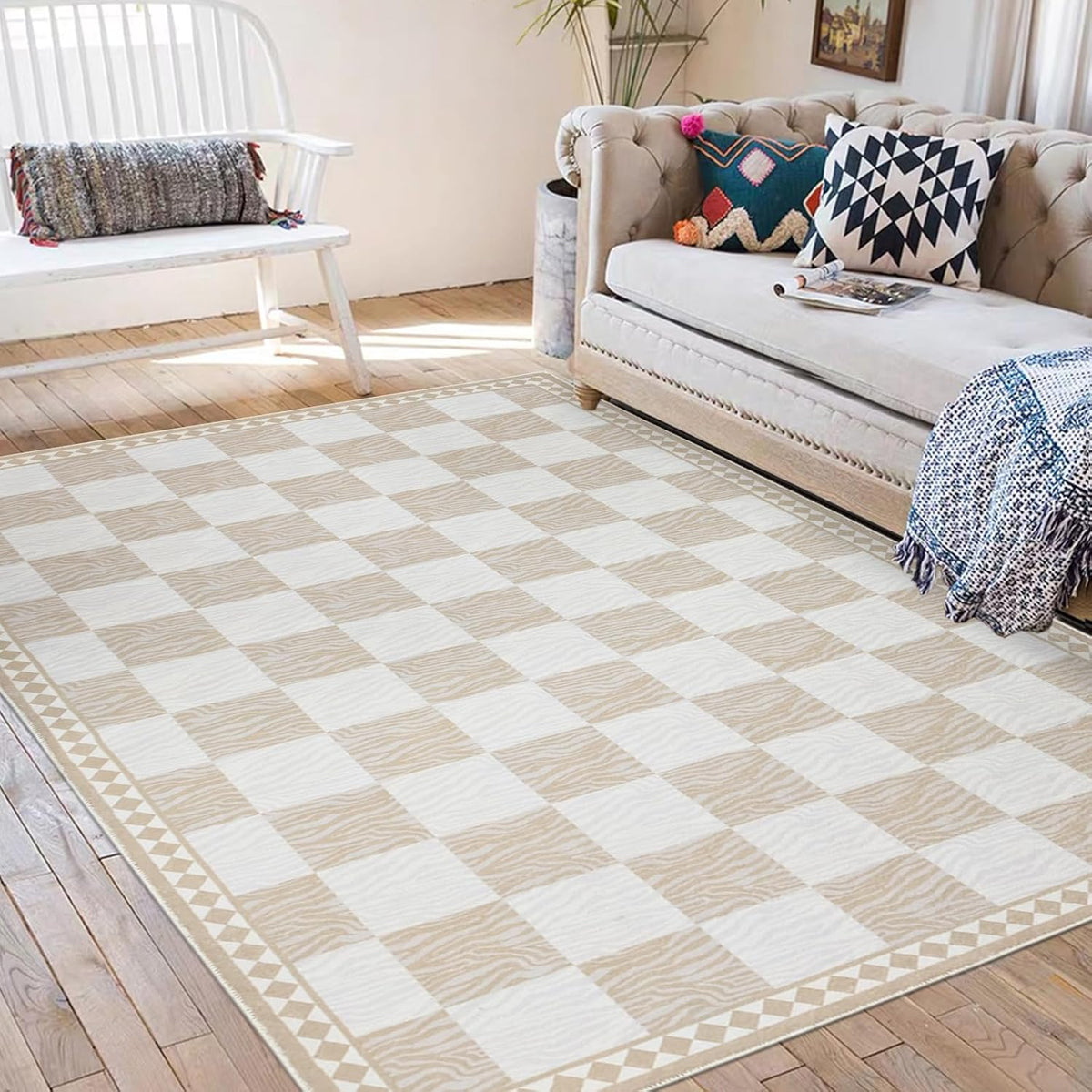 Checkered Rug 3.3x5Ft Zebra Stripe Hallway Entryway Entrance Carpet