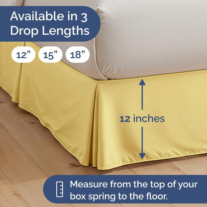 Pleated Bed Skirt Queen Size - 3 Sided Pleated Bed Skirt - 12 Inch, Yellow