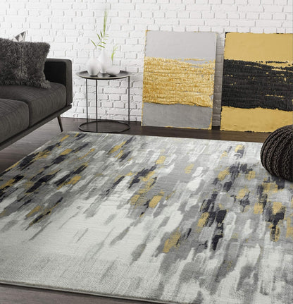 Porto PRT140C Contemporary Grey and Yellow Abstract Area Rug 4' x 6'