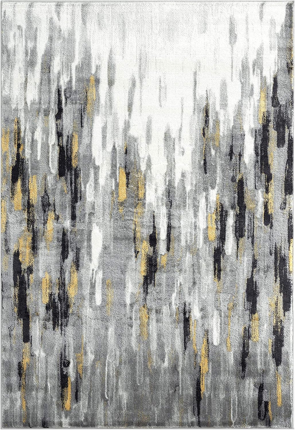 Porto PRT140C Contemporary Grey and Yellow Abstract Area Rug 4' x 6'
