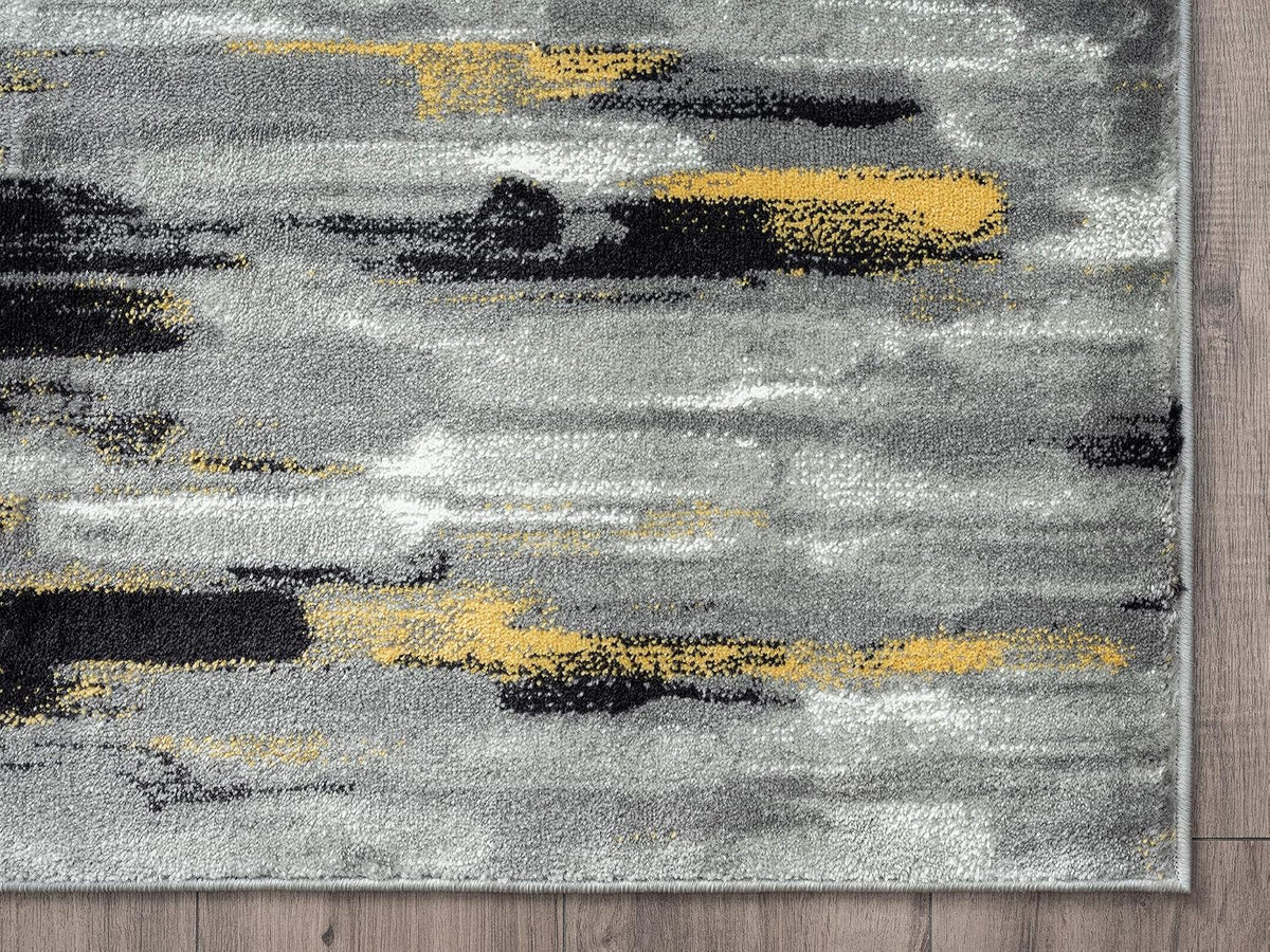 Porto PRT140C Contemporary Grey and Yellow Abstract Area Rug 4' x 6'
