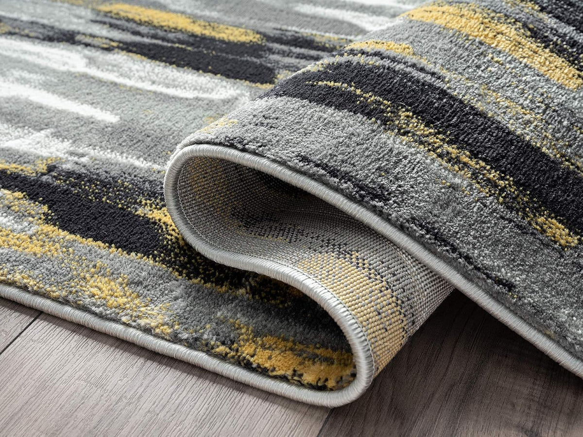 Porto PRT140C Contemporary Grey and Yellow Abstract Area Rug 4' x 6'