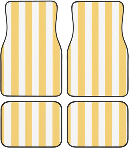 Pastel Color Vertical Yellow White Stripes Car Floor Mats,4 Piece, Car Rug Durable Anti-Slip Waterproof Trim to Fit Liner Universal Fit Auto,Sedan,SUV,Truck