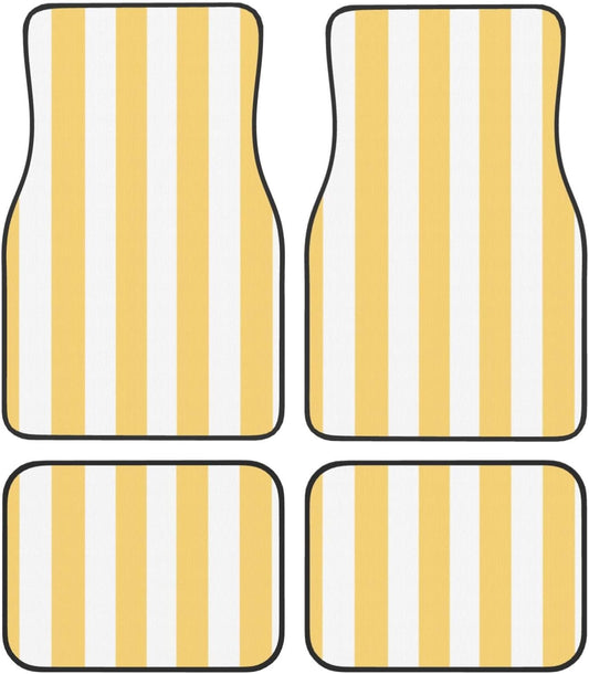 Pastel Color Vertical Yellow White Stripes Car Floor Mats,4 Piece, Car Rug Durable Anti-Slip Waterproof Trim to Fit Liner Universal Fit Auto,Sedan,SUV,Truck