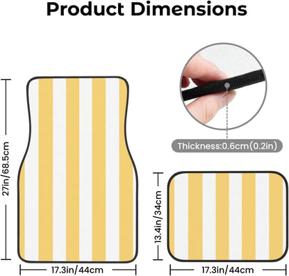 Pastel Color Vertical Yellow White Stripes Car Floor Mats,4 Piece, Car Rug Durable Anti-Slip Waterproof Trim to Fit Liner Universal Fit Auto,Sedan,SUV,Truck